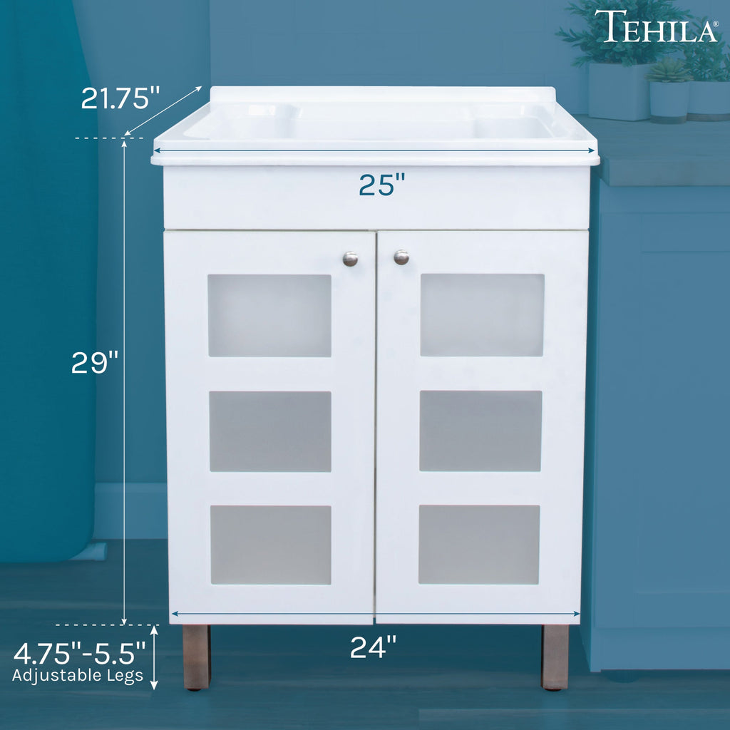 Tehila White Vanity Cabinet and White Utility Sink