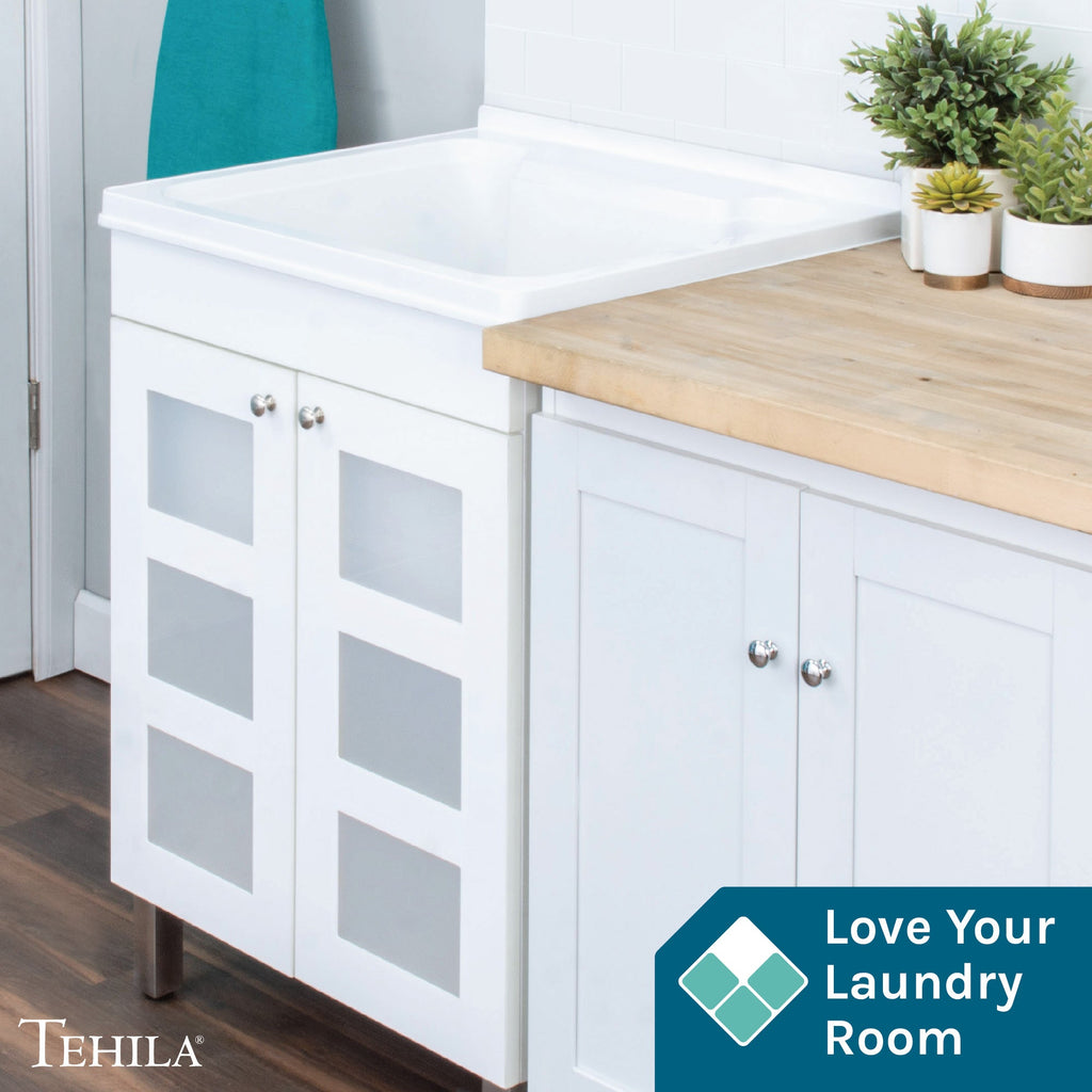 Tehila White Vanity Cabinet and White Utility Sink