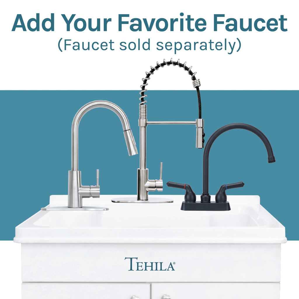 Tehila White Vanity Cabinet and White Utility Sink