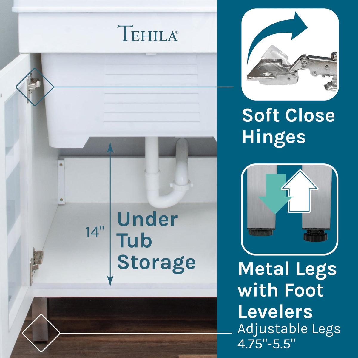 Tehila White Vanity Cabinet and White Utility Sink