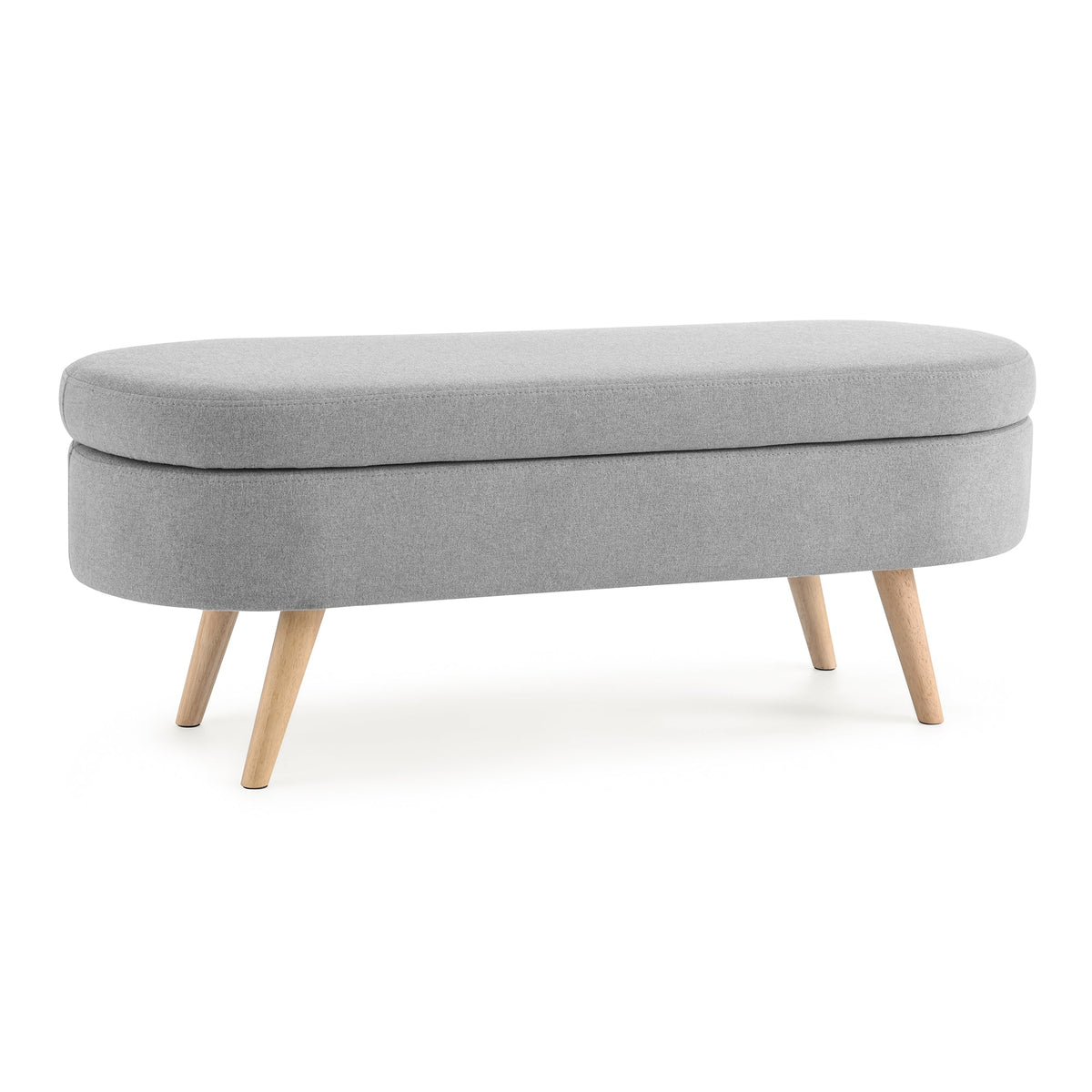 Ottoman Oval Storage Bench Rubber Wood Legs Grey