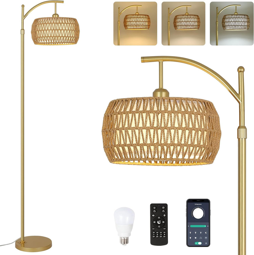 Arc Floor Lamp with 3 Color Temperatures, LED Gold Floor Lamp with Remote