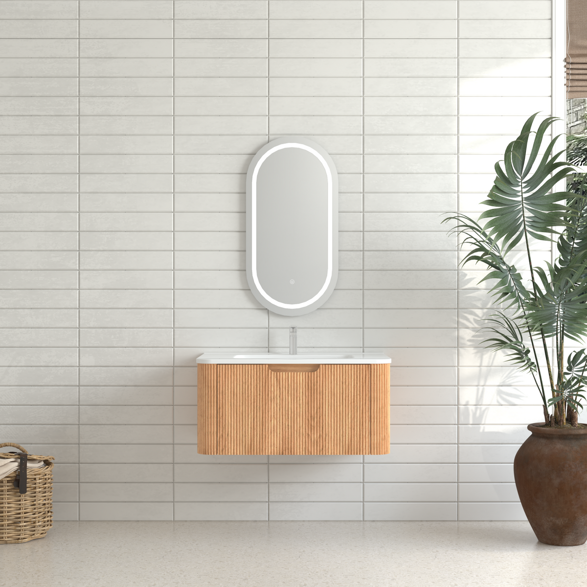 30" Wall-Mounted Floating Solid Wood Bathroom Vanity
