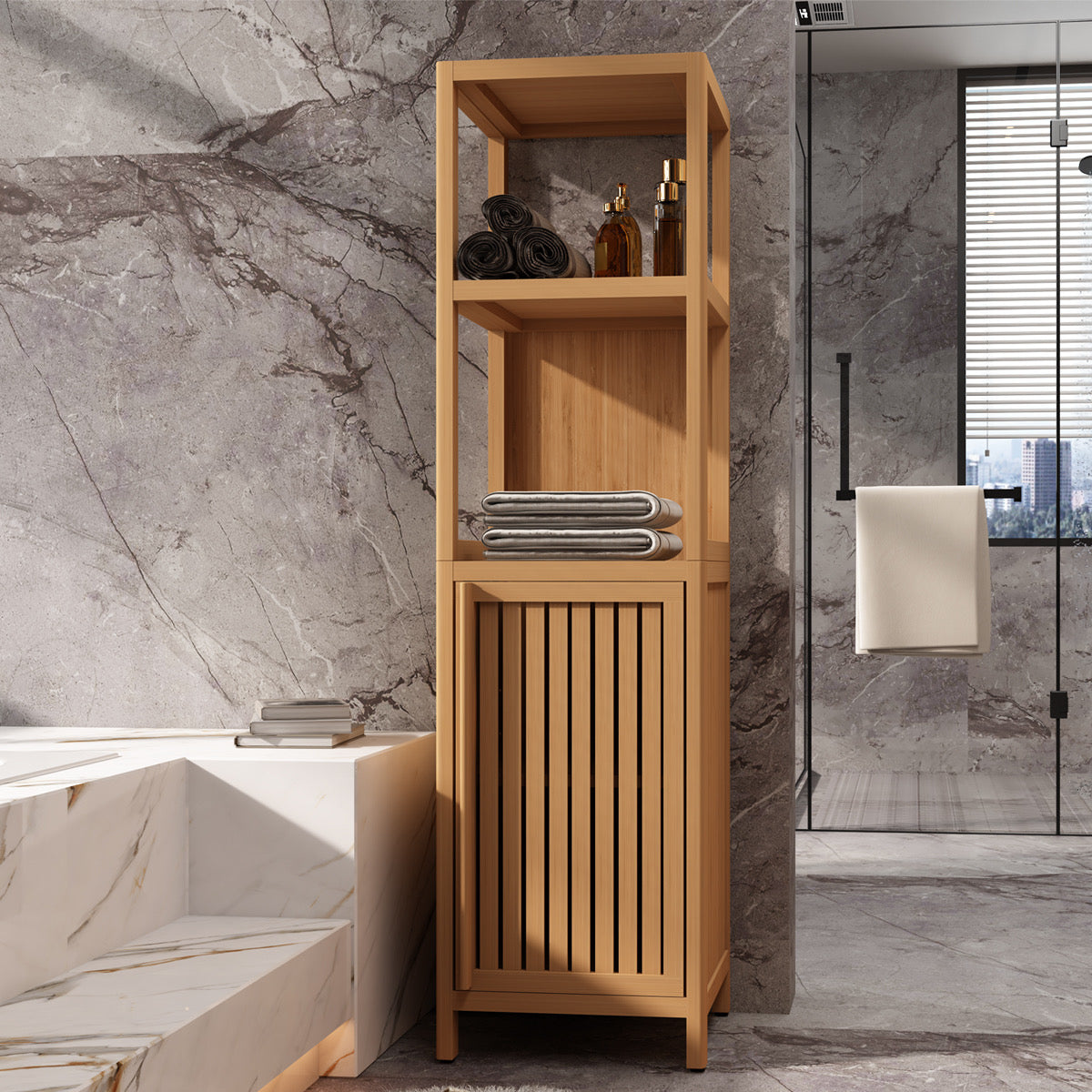 Large Capacity Multifunctional Bamboo Storage Cabinet