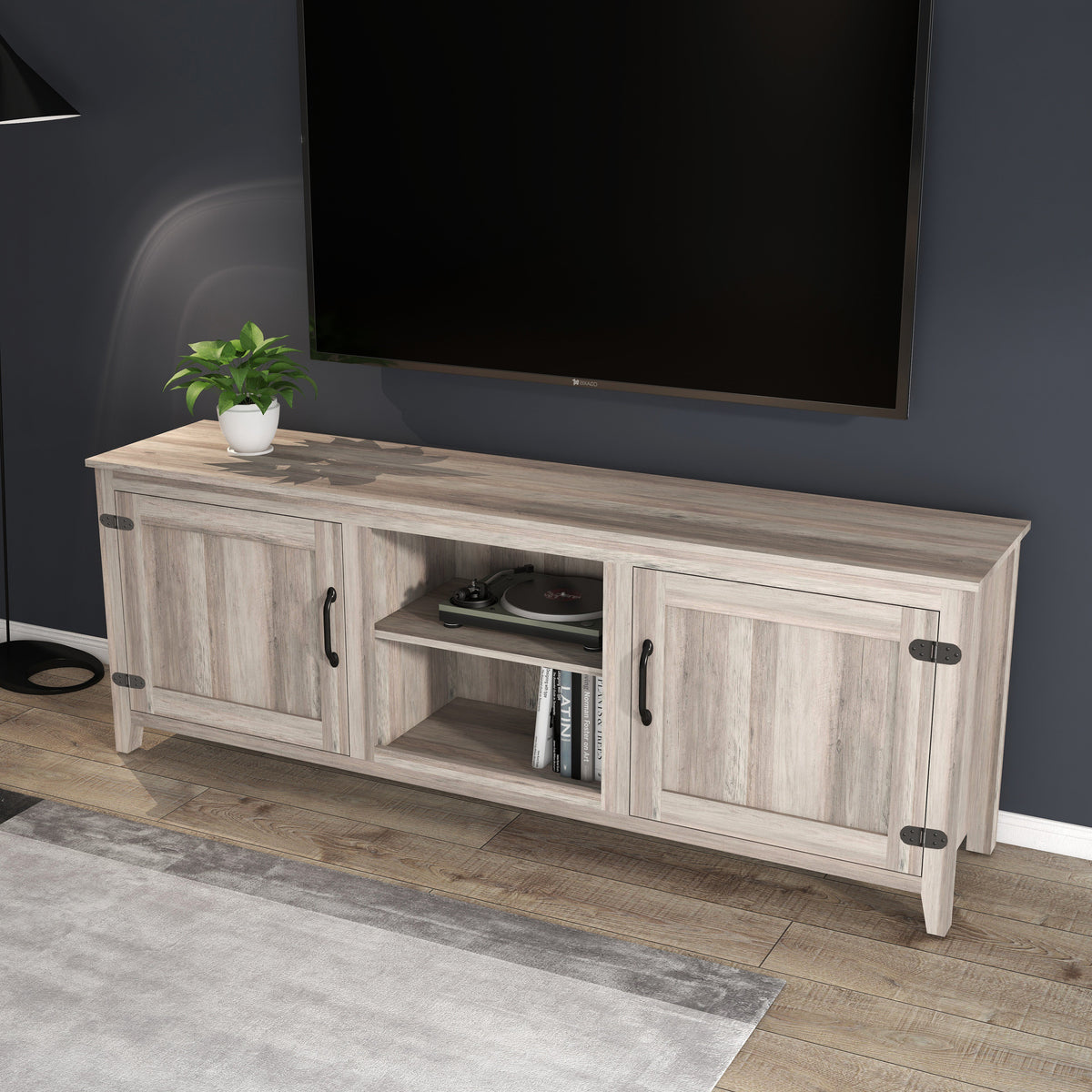 TV Stand Storage Media Console Entertainment Center Grey Walnut