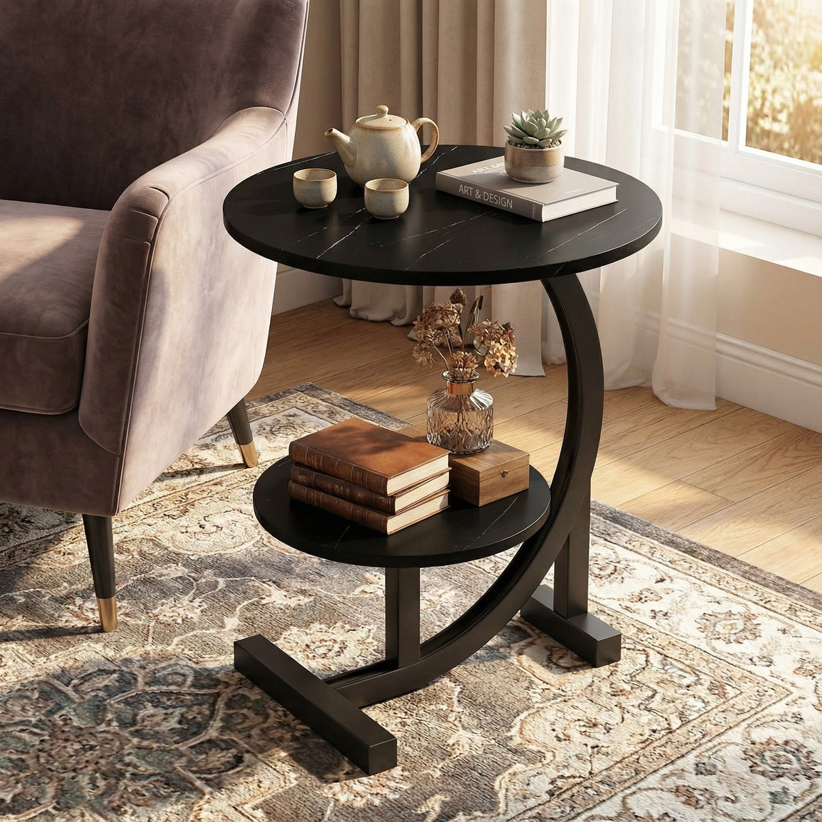 Modern Side Table – Round, C-Shape & Petal Designs | Sofa End Table with Metal