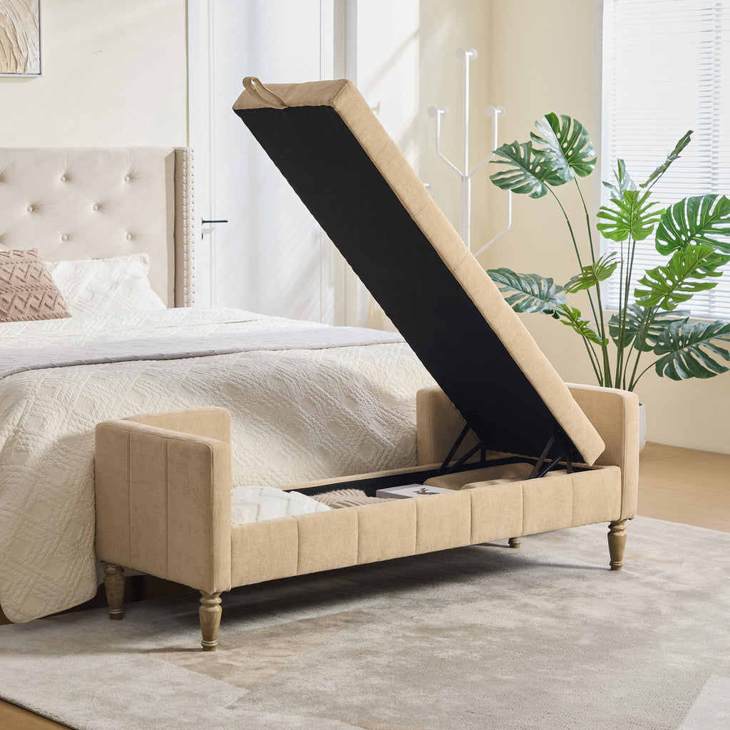 Upholstered Chenille Flip-Top Storage Bench
