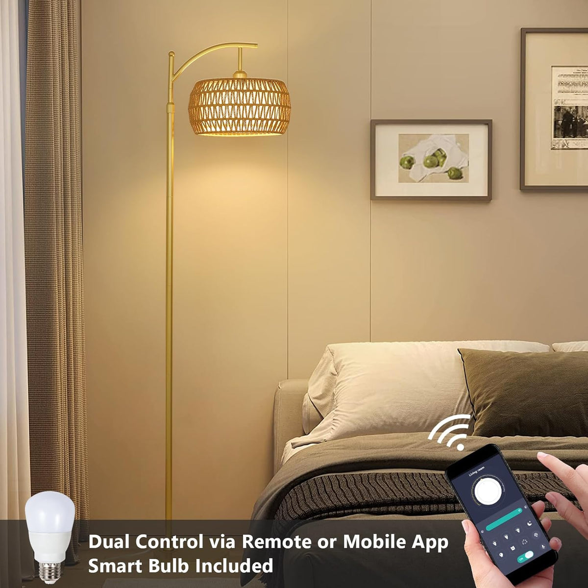 Arc Floor Lamp with 3 Color Temperatures, LED Gold Floor Lamp with Remote
