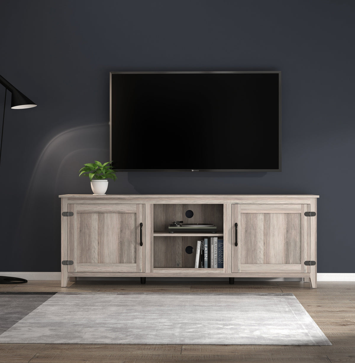 TV Stand Storage Media Console Entertainment Center Grey Walnut