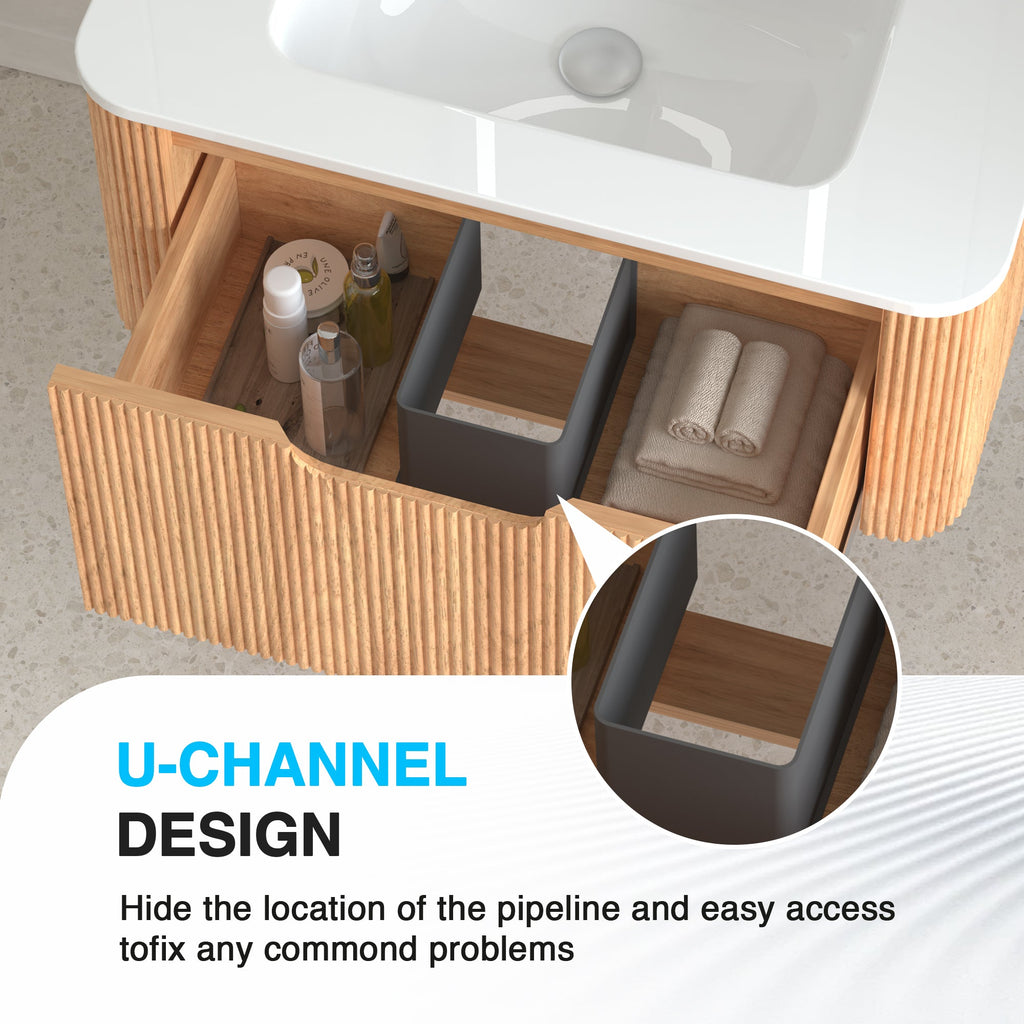30" Wall-Mounted Floating Solid Wood Bathroom Vanity
