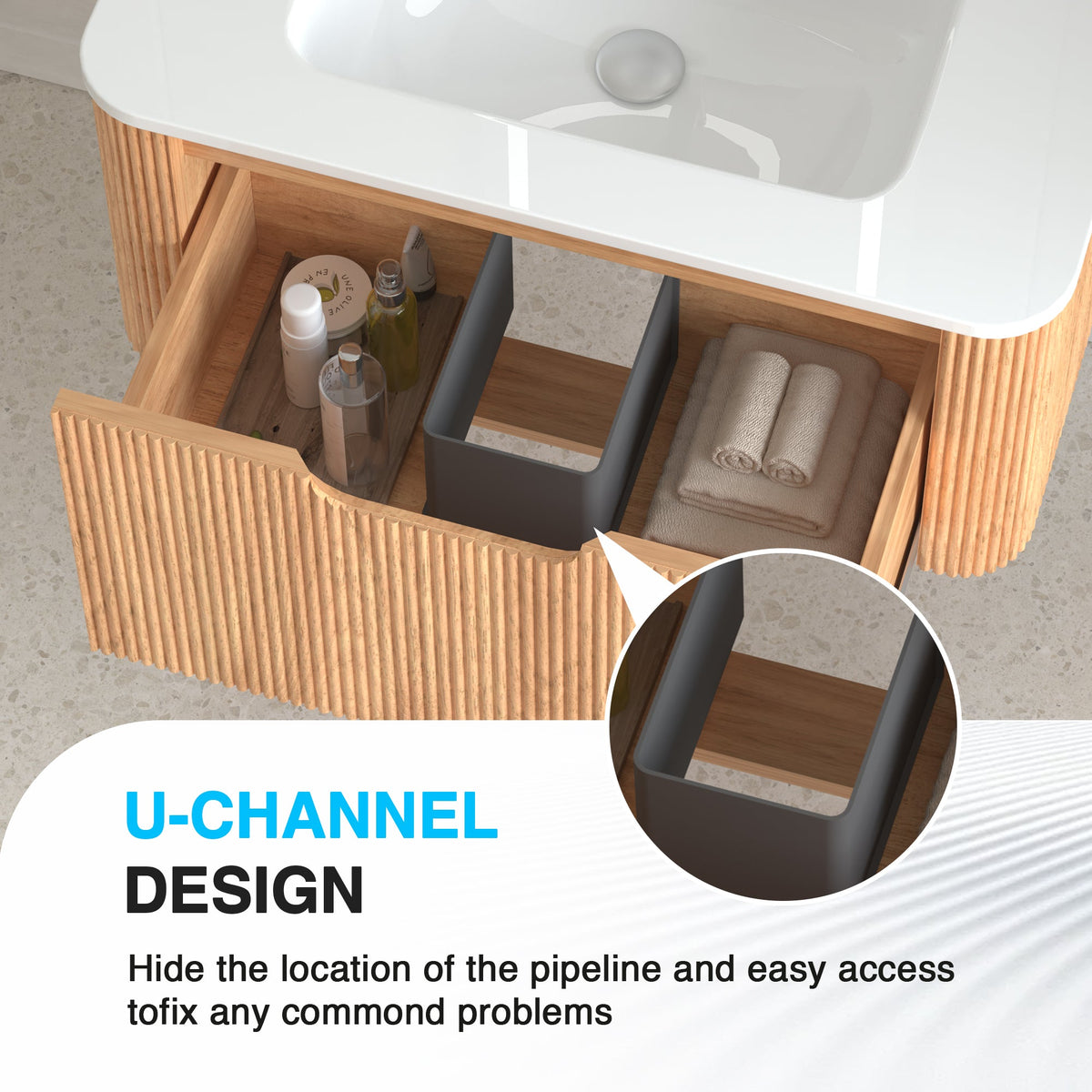 30" Wall-Mounted Floating Solid Wood Bathroom Vanity