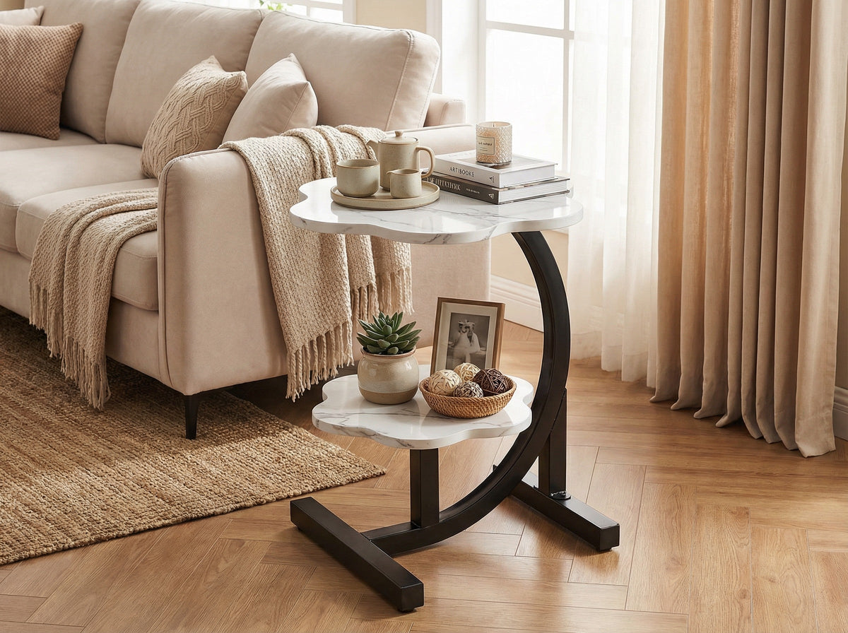 Modern Side Table – Round, C-Shape & Petal Designs | Sofa End Table with Metal