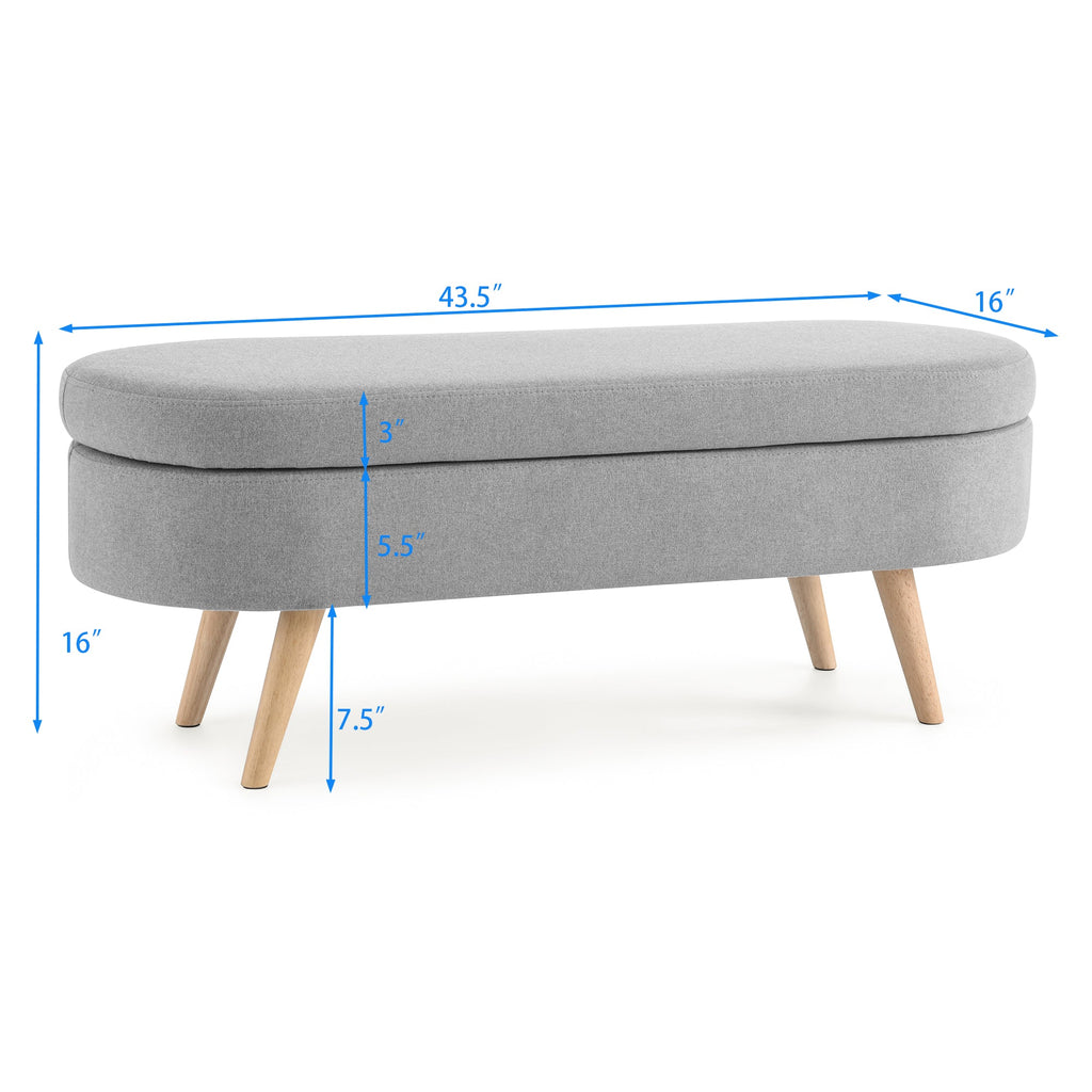 Ottoman Oval Storage Bench Rubber Wood Legs Grey