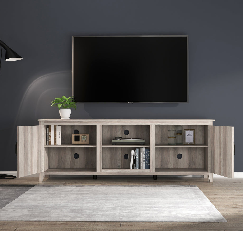 TV Stand Storage Media Console Entertainment Center Grey Walnut