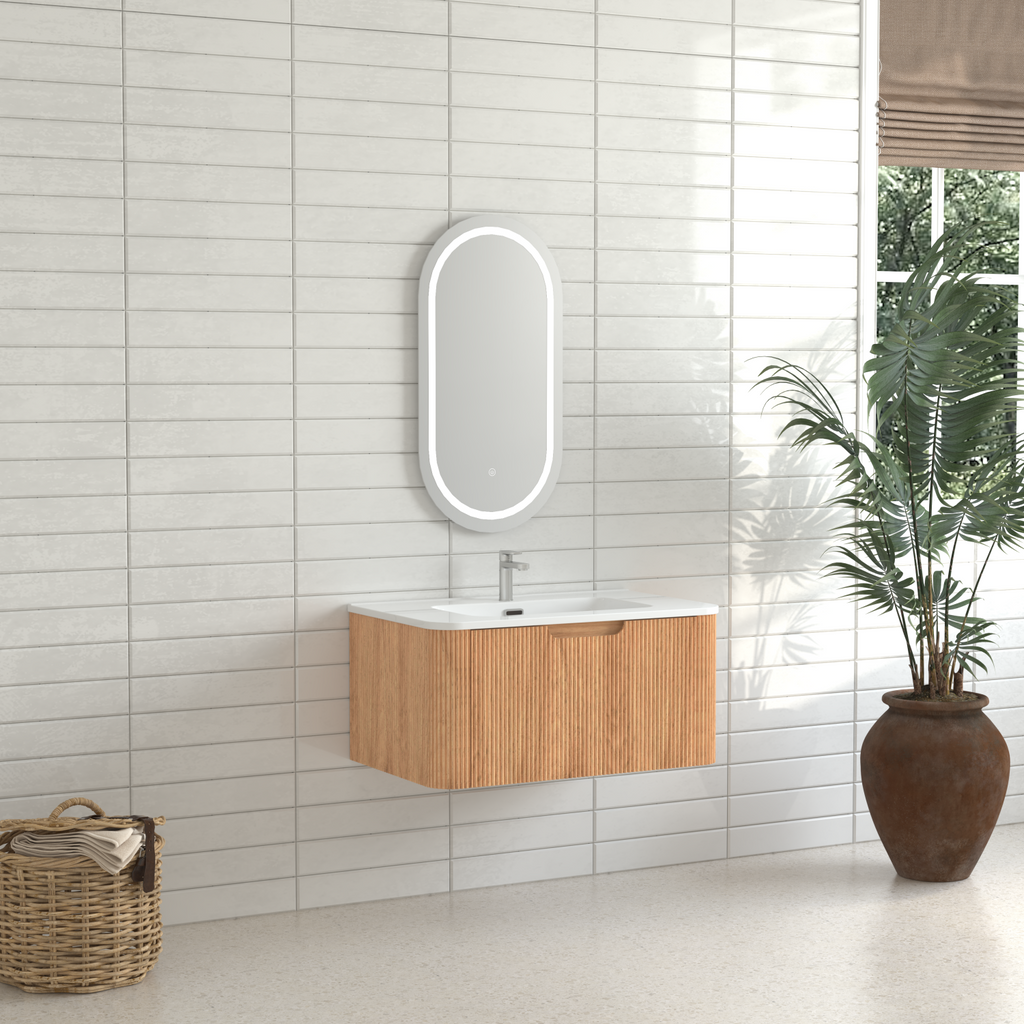 30" Wall-Mounted Floating Solid Wood Bathroom Vanity