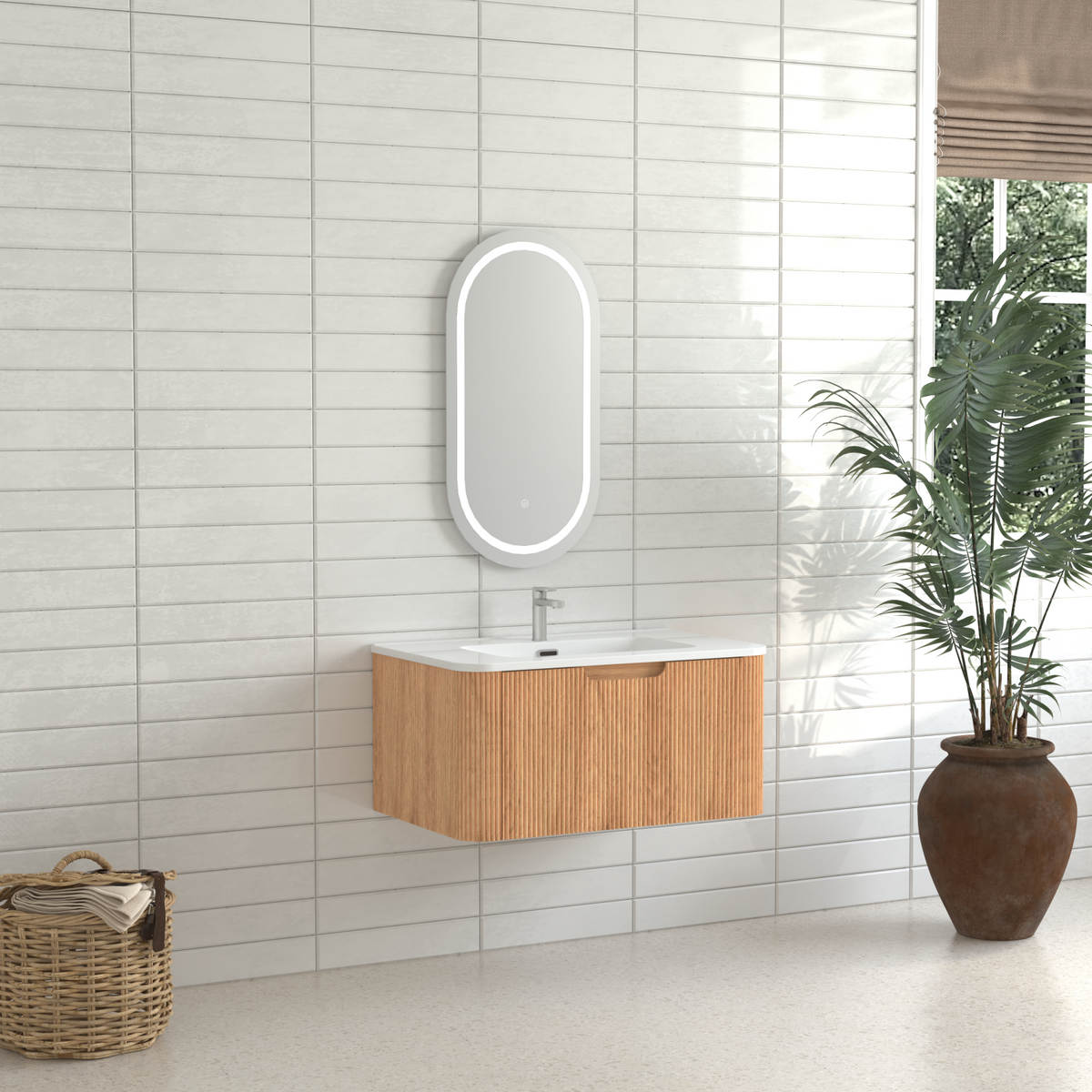 30" Wall-Mounted Floating Solid Wood Bathroom Vanity