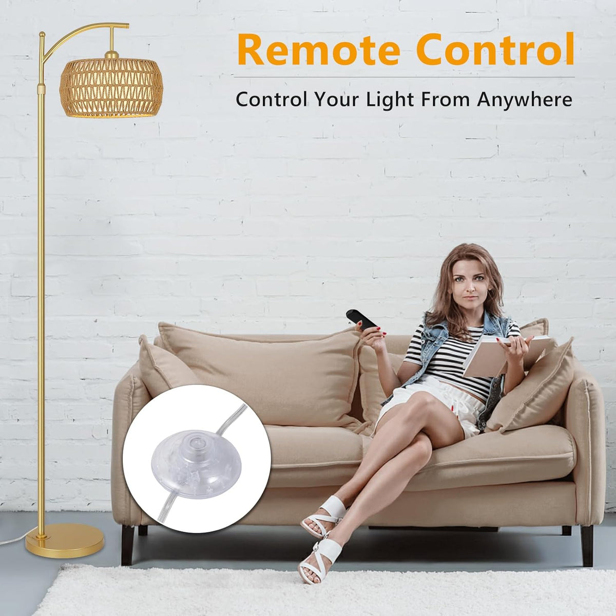 Arc Floor Lamp with 3 Color Temperatures, LED Gold Floor Lamp with Remote