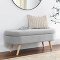 Ottoman Oval Storage Bench Rubber Wood Legs Grey