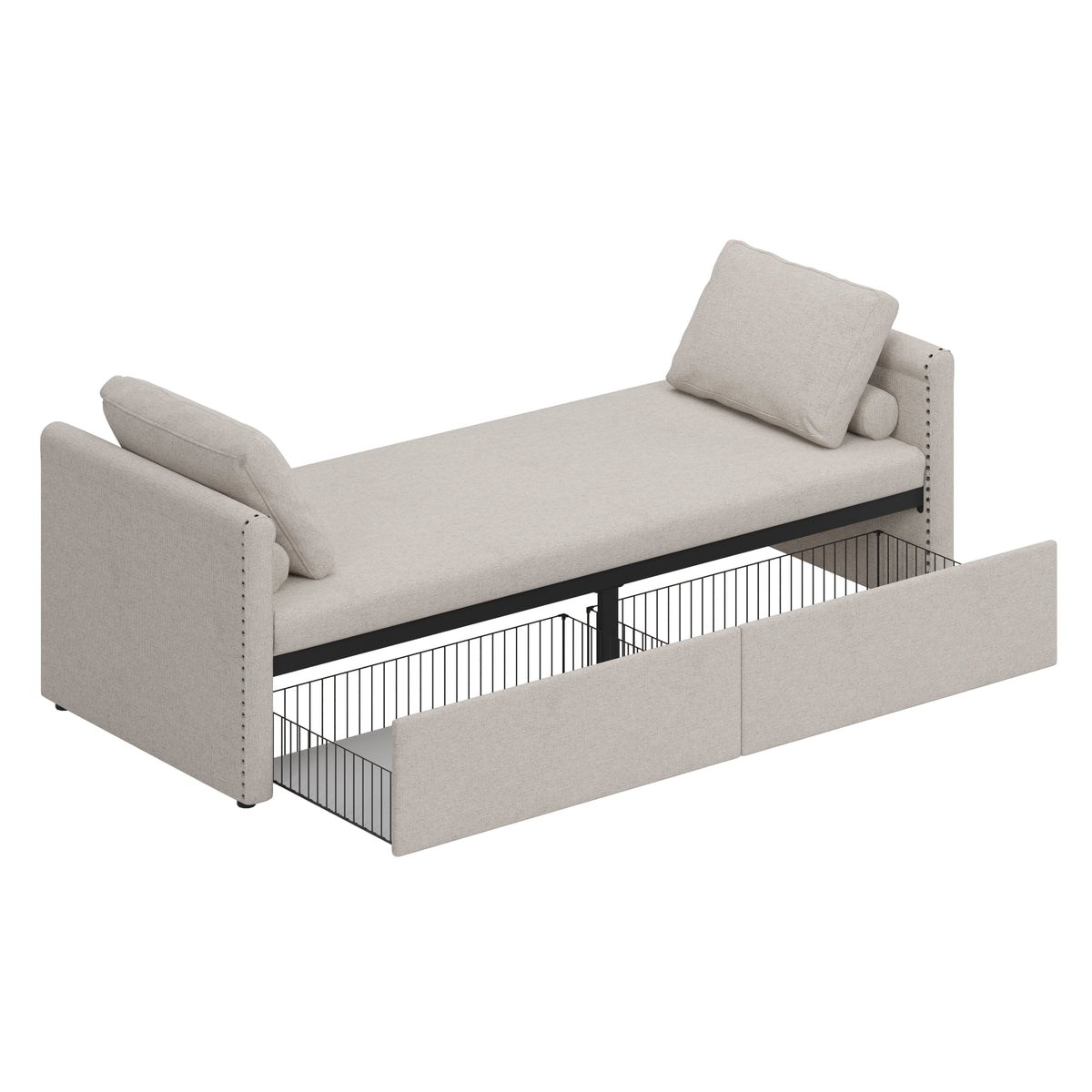 Modern cushioned lounge chair sofa bed with 2 drawers