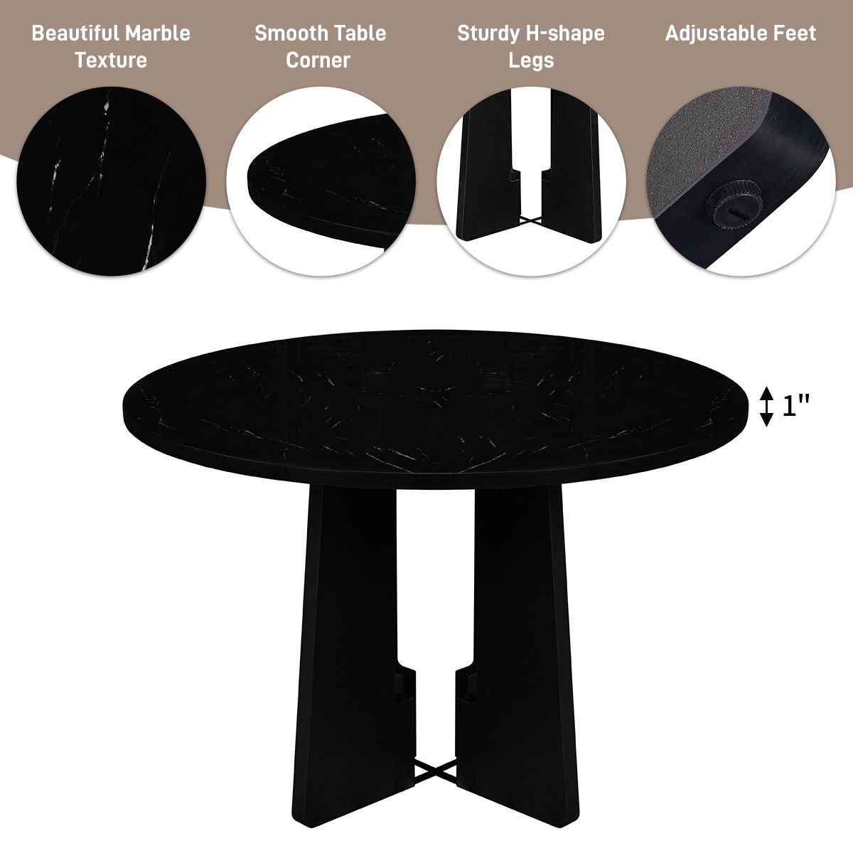 5 Piece Round Dining Table Set, Modern Table And 4 Upholstered Chairs For Dining Room