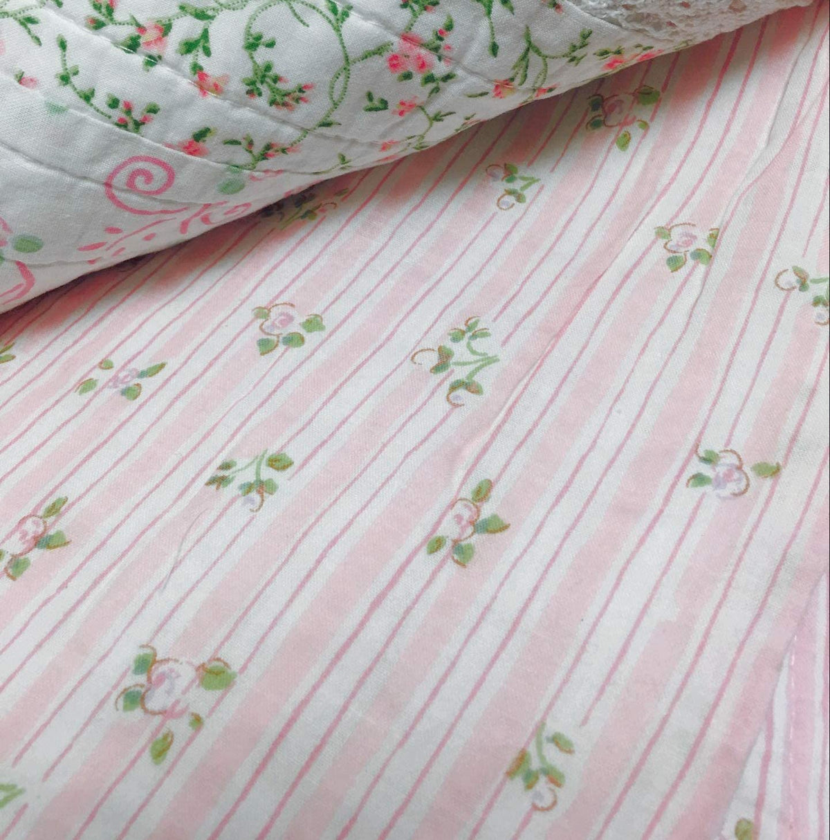 Romantic Chic Lace Ruffle Pink Real Patchwork Cotton Reversible