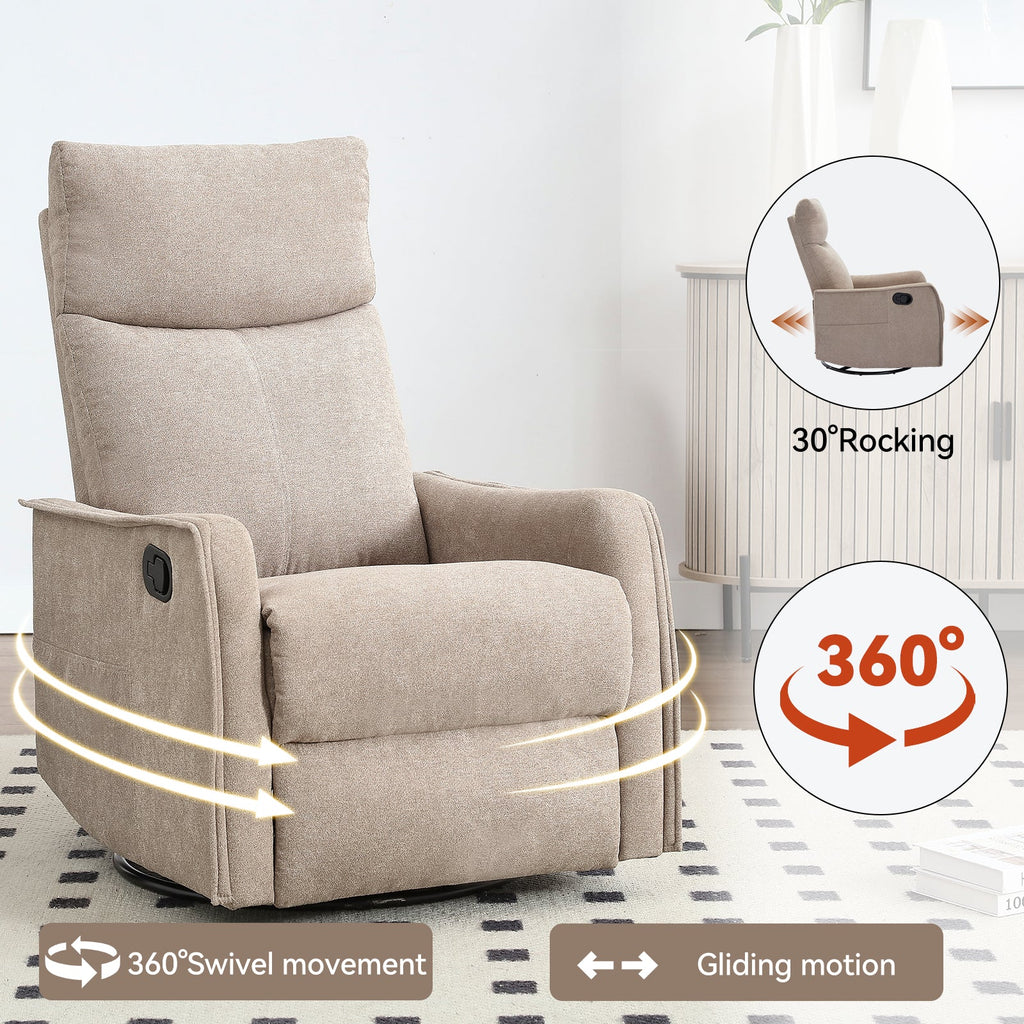 Heat Massage Manual Recliner Chair with Rocker and Swivel in Fabric for Living Room