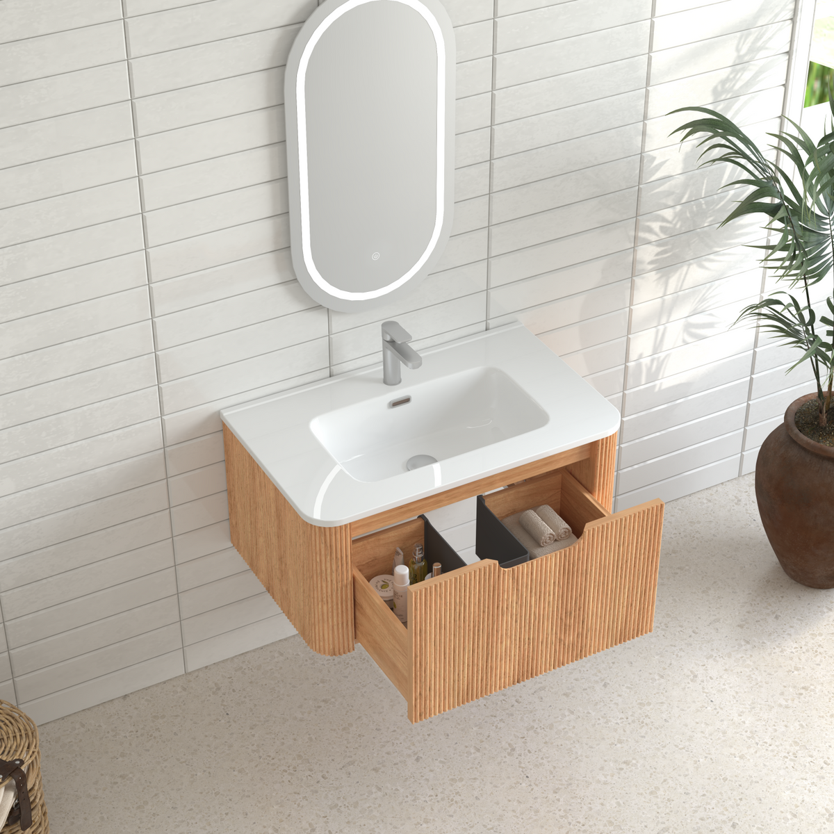 30" Wall-Mounted Floating Solid Wood Bathroom Vanity