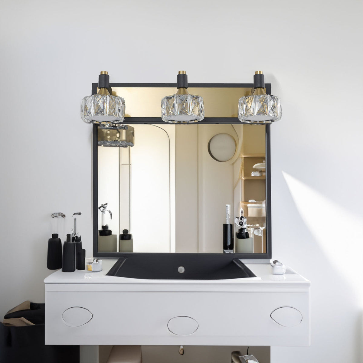 LED 3-Light Modern Crystal Bathroom Vanity Light Over Mirror