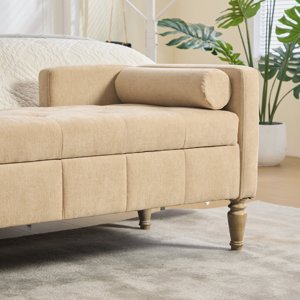 Upholstered Chenille Flip-Top Storage Bench