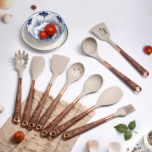 10 Pieces Kitchen Tools Set Wooden Handle Cooking Kitchen Utensil Set