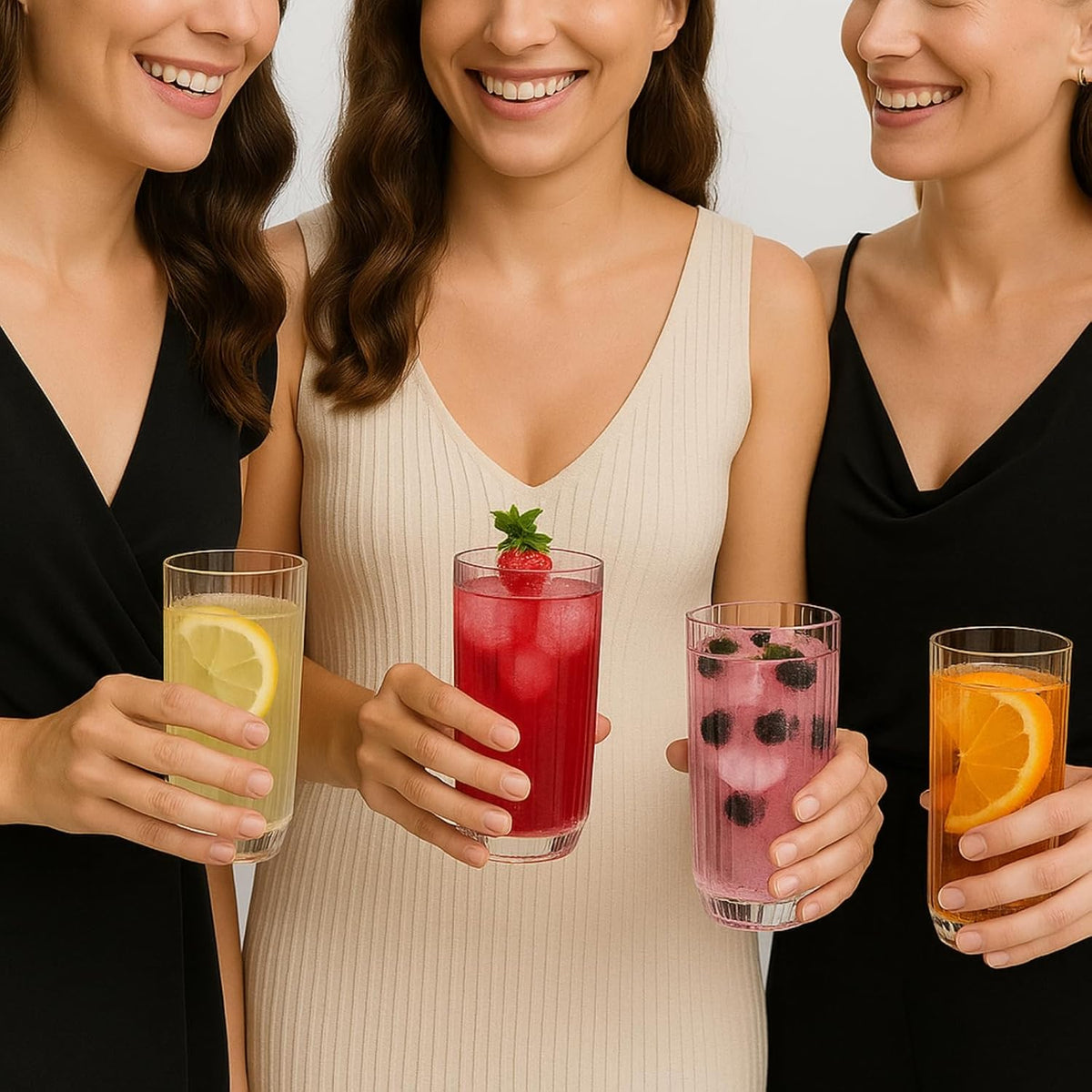 Shatterproof Ribbed Drinking Glasses – Set of 4 Clear 12oz