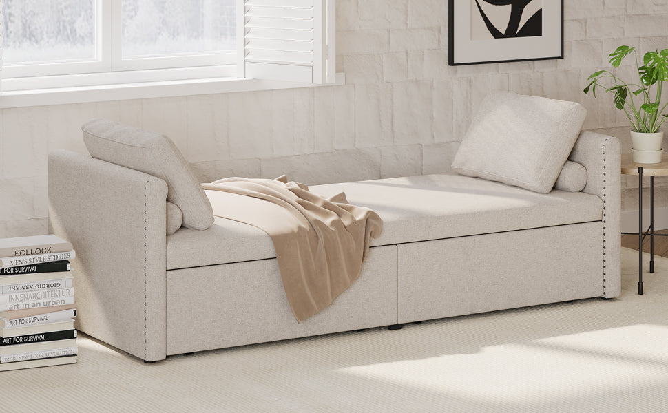 Modern cushioned lounge chair sofa bed with 2 drawers