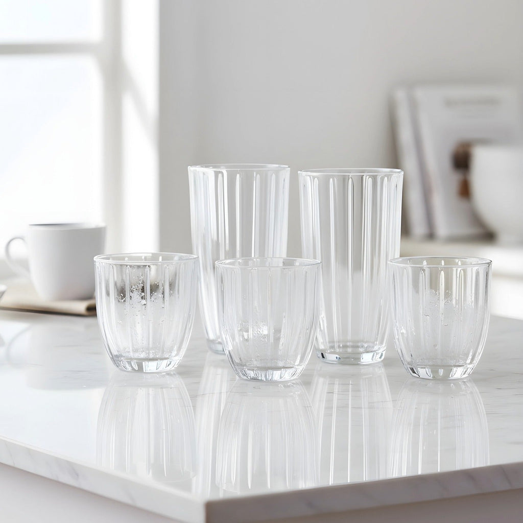 Capri 8-Piece Glassware Set – 4 Coolers (16oz) & 4 DOF Glasses (10oz)