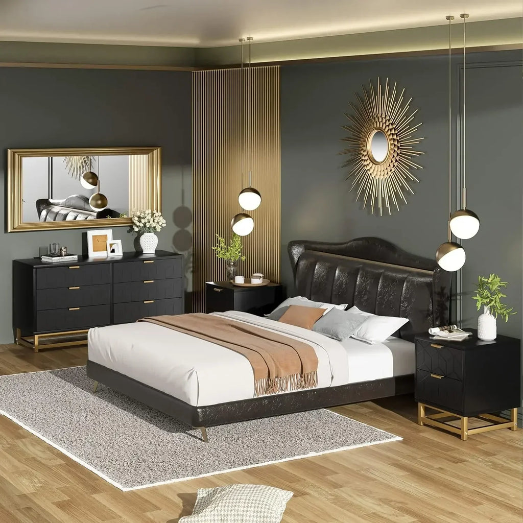 Black 6 Drawer Dresser for Bedroom, Wood Chest of Drawers with Metal Legs