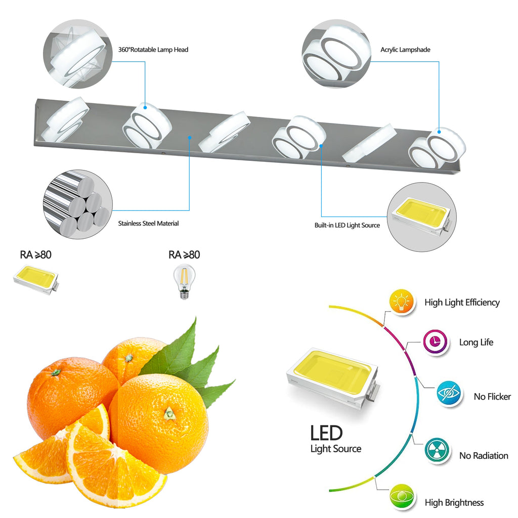 LED Modern Chrome 6-Light Vanity Lights Fixtures