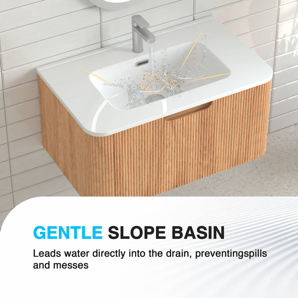 30" Wall-Mounted Floating Solid Wood Bathroom Vanity