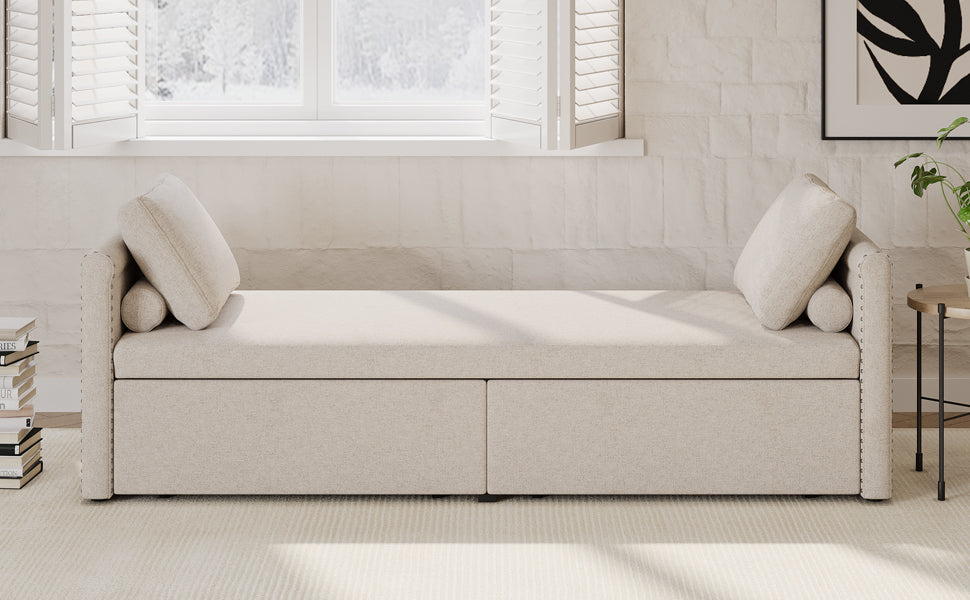 Modern cushioned lounge chair sofa bed with 2 drawers