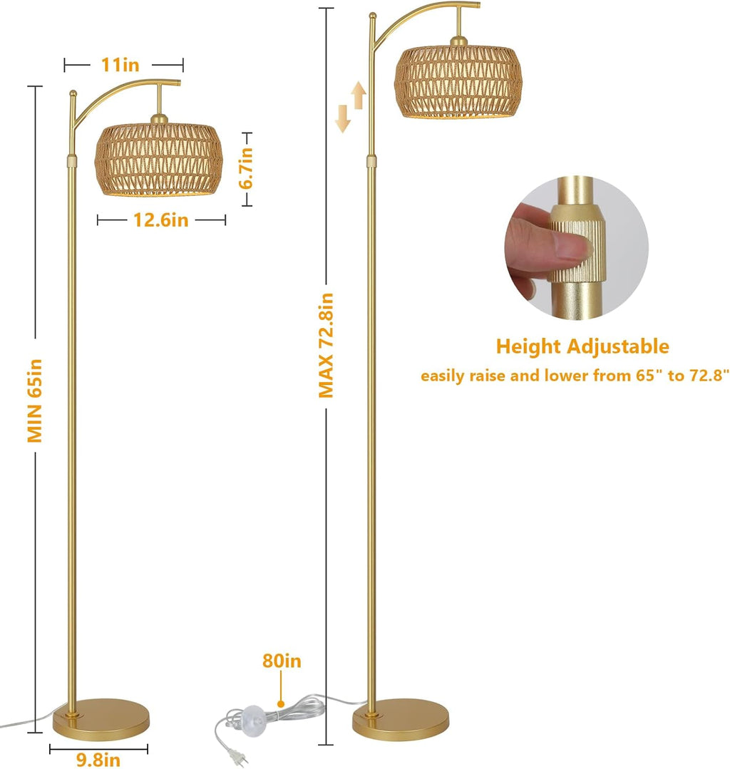 Arc Floor Lamp with 3 Color Temperatures, LED Gold Floor Lamp with Remote