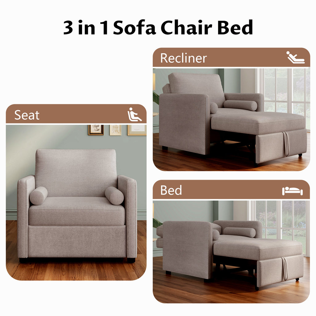 3 in 1 Convertible Sleeper Chair  Lounger Chair Turns Into Bed