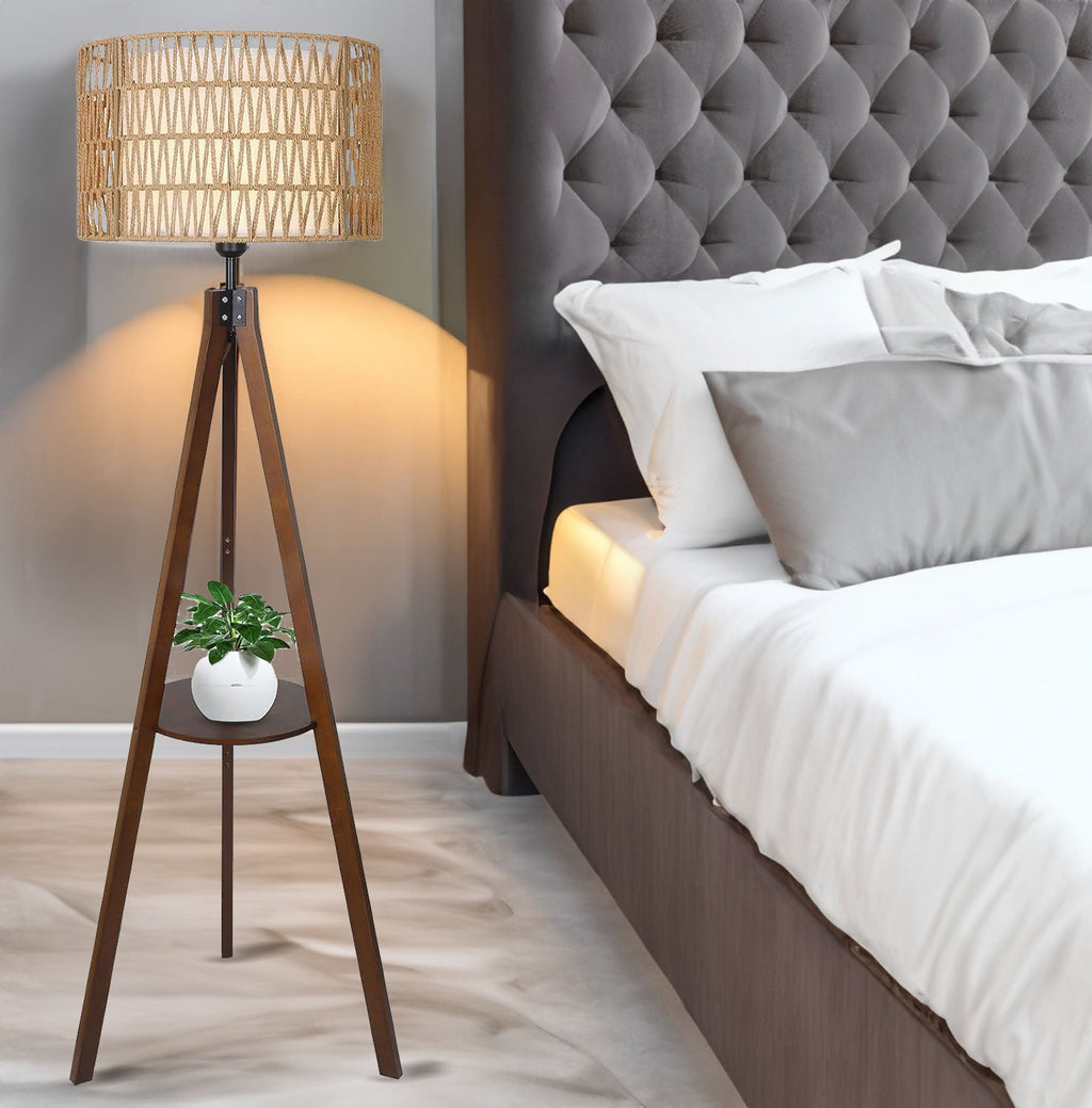 Boho Tripod Floor Lamp with Shelves