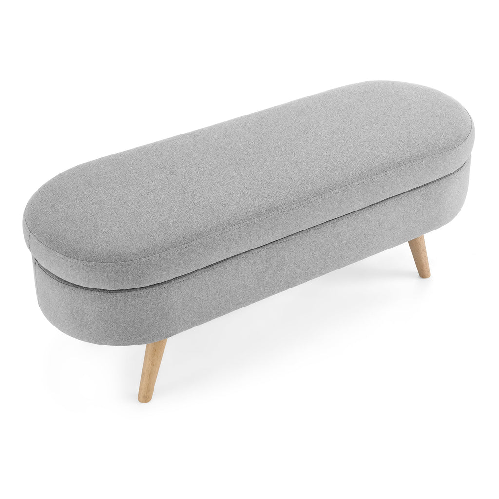 Ottoman Oval Storage Bench Rubber Wood Legs Grey