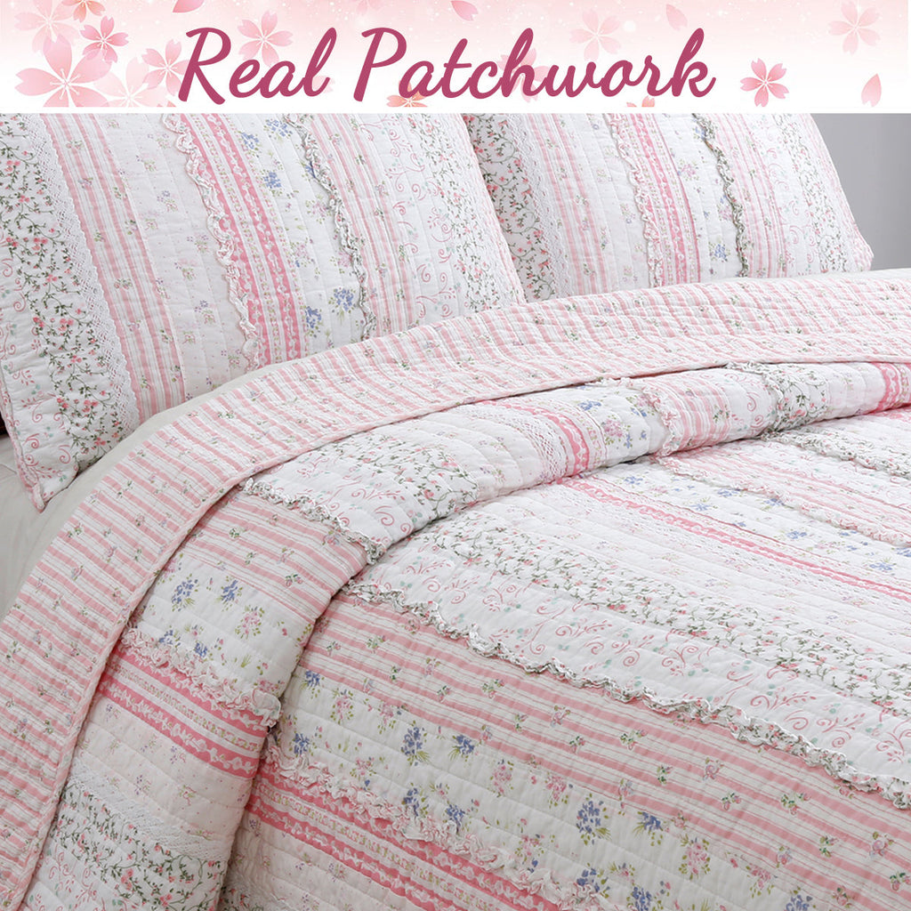 Romantic Chic Lace Ruffle Pink Real Patchwork Cotton Reversible