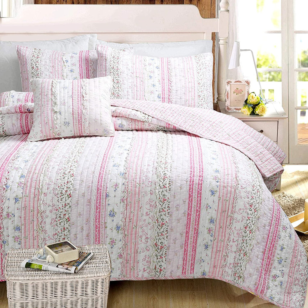 Romantic Chic Lace Ruffle Pink Real Patchwork Cotton Reversible