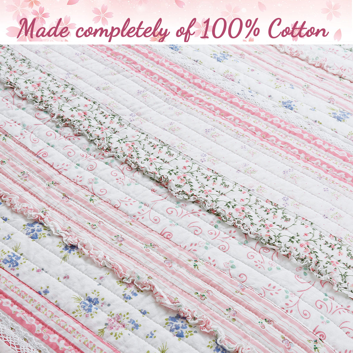 Romantic Chic Lace Ruffle Pink Real Patchwork Cotton Reversible