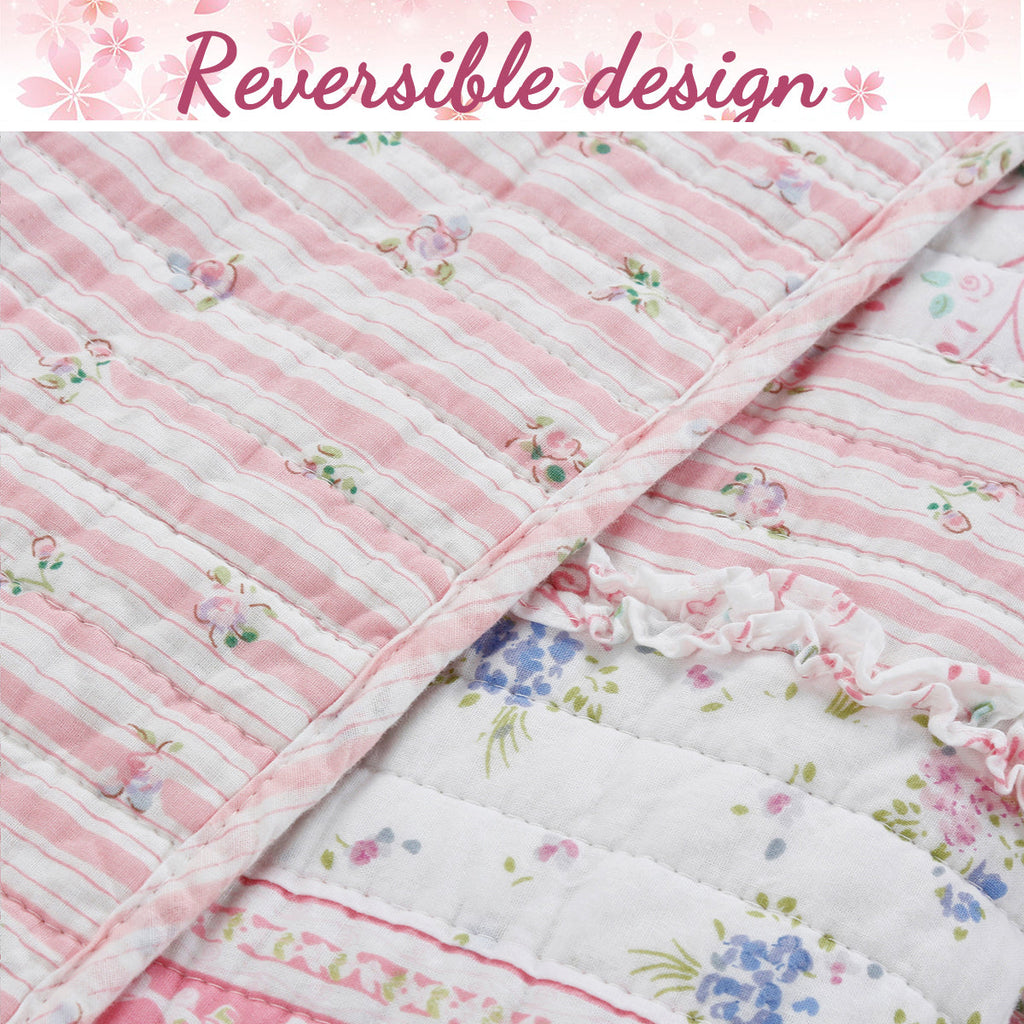 Romantic Chic Lace Ruffle Pink Real Patchwork Cotton Reversible