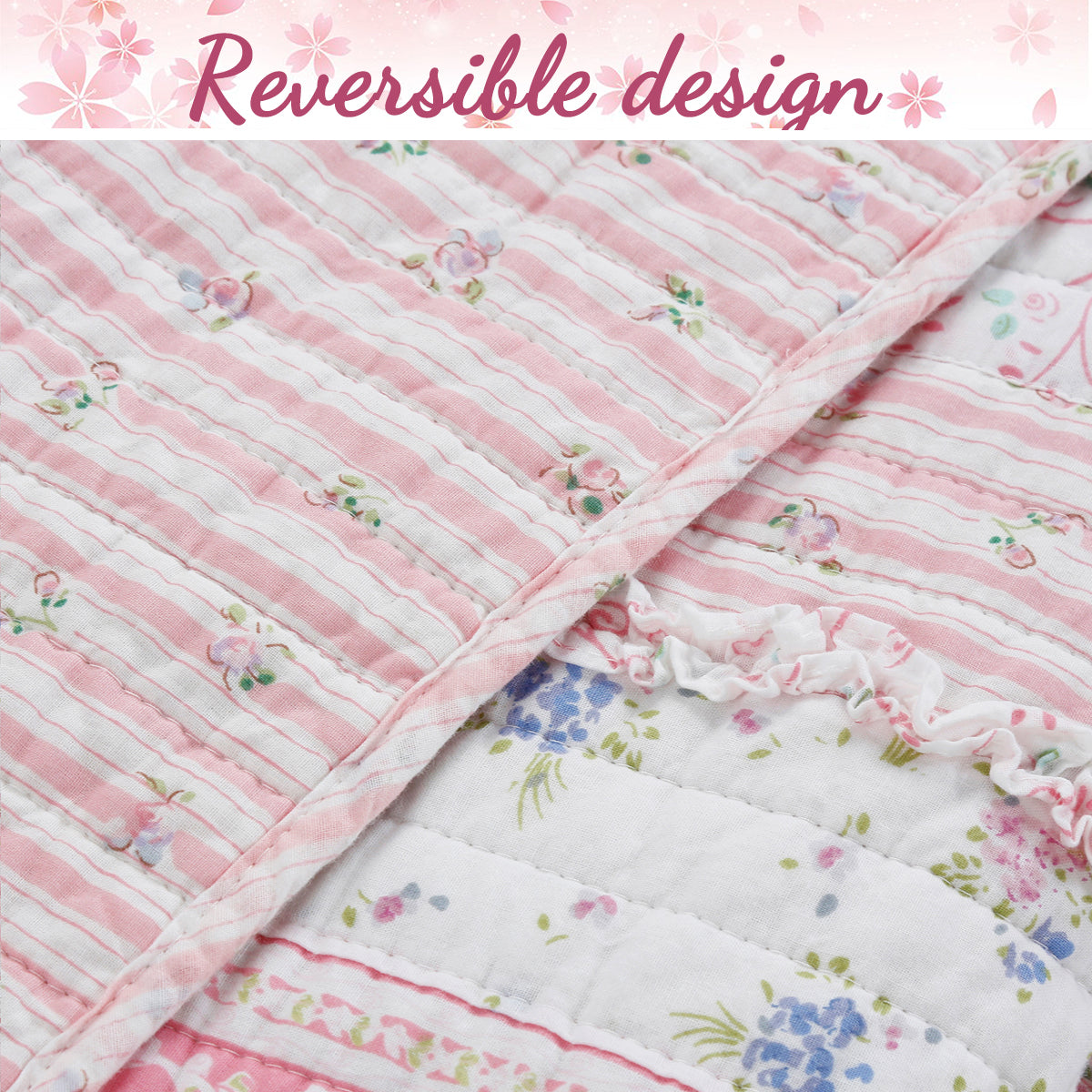 Romantic Chic Lace Ruffle Pink Real Patchwork Cotton Reversible