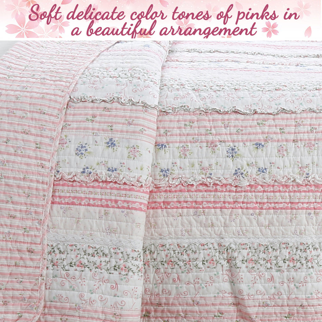 Romantic Chic Lace Ruffle Pink Real Patchwork Cotton Reversible