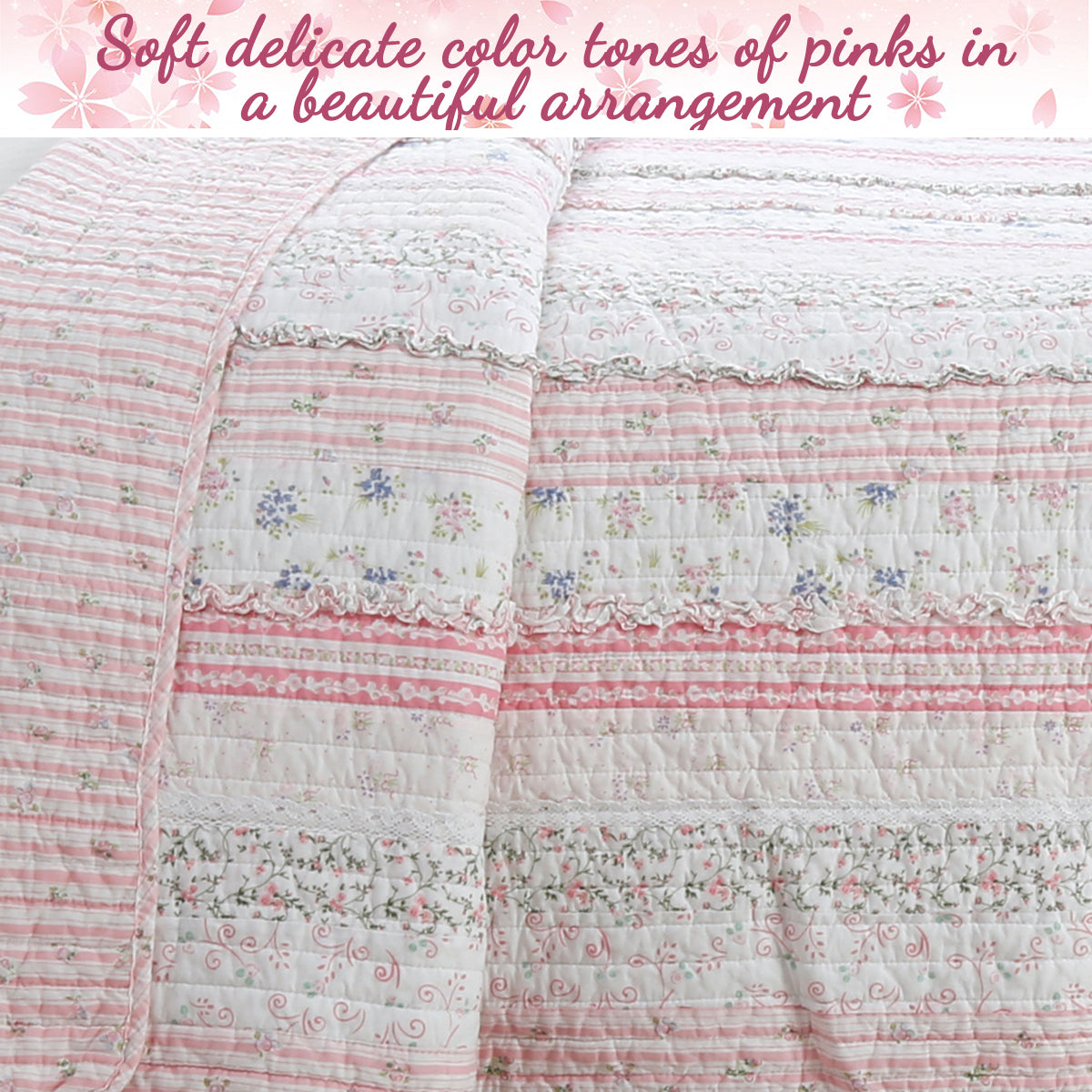 Romantic Chic Lace Ruffle Pink Real Patchwork Cotton Reversible