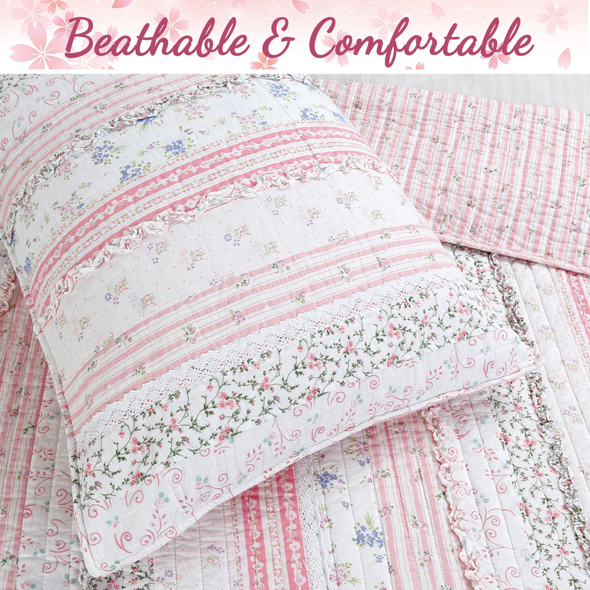 Romantic Chic Lace Ruffle Pink Real Patchwork Cotton Reversible