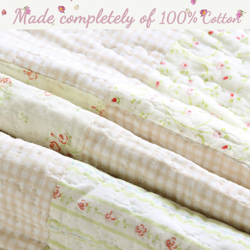 Sweet Peach Pink Floral Ruffle Scalloped Real Patchwork Cotton Reversible Quilt